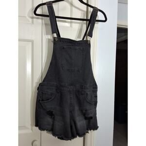 FOREVER 21 Black DENIM Distressed CUTOFF Shorts Overalls Sz 10 Punk Grunge Metal